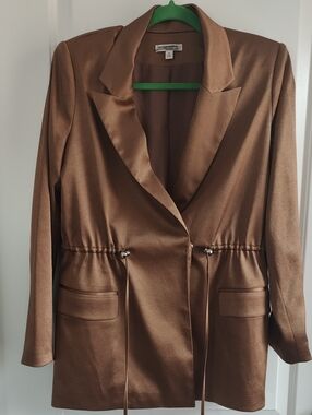 Evamendes Brown Satin-Finish Drawstring Blazer
